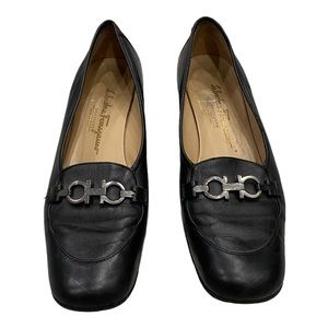 Salvatore Ferragamo Black Flats with Iconic Silver Detail